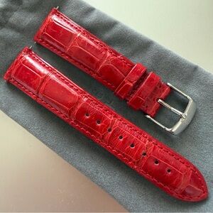 Luxurious Michele Red Genuine Alligator Leather Watch Strap - 20mm